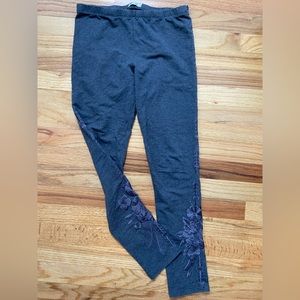 Johnny Was floral embroidered charcoal gray leggings